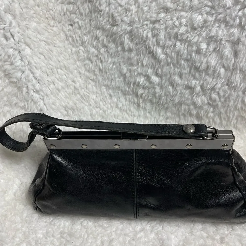 Patricia Nash Black leather & calf hair zebra Stripes silver tone frame Satchel